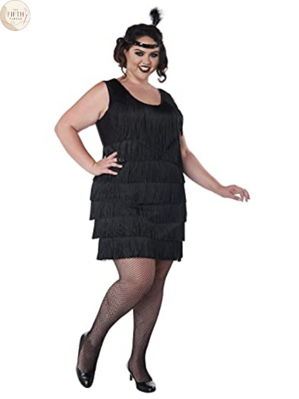 Plus Size 1920s Flapper Costume Dress & Feather Headband Adult XXL